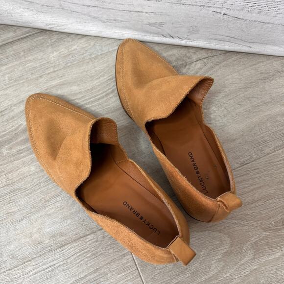 Lucky Brand Shoes Womens Size 10M Tan Mahzan Slip On Leather Suede Loafers - Picture 9 of 16